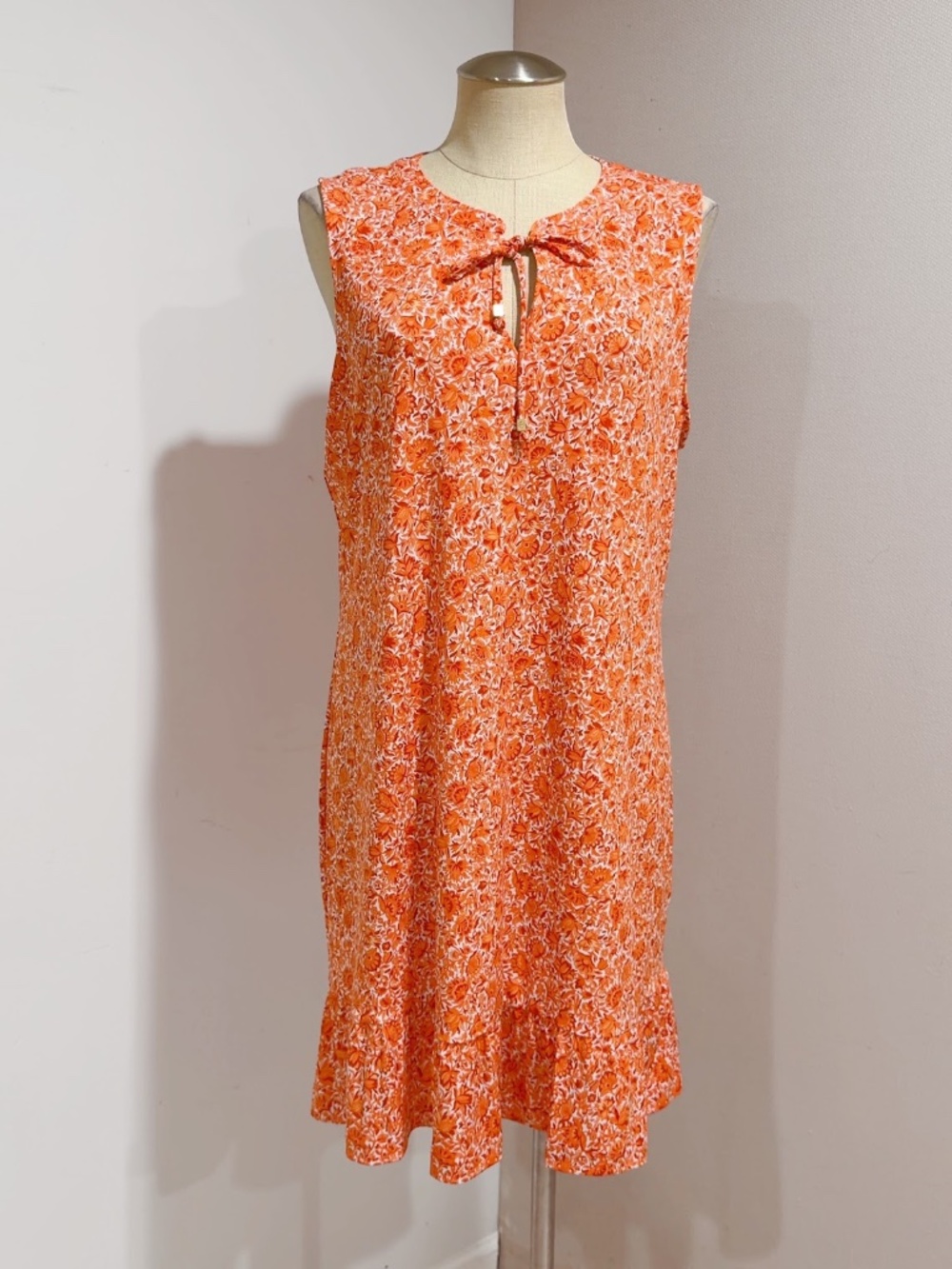 Michael Kors Mandarin Orange Floral Front Tie Ruffle Hem Dress Size XL